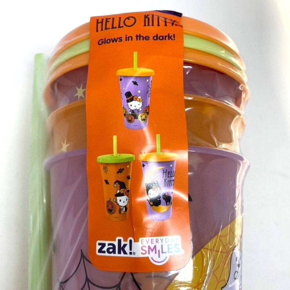 Zak Designs 3pc 25 Fl Oz Glow in the Dark Hello Kitty Halloween Tumbler Set - Picture 3 of 5